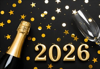 Festive vertical New Year's image featuring golden 2026 numerals, champagne bottle, and elegant glasses with celebration theme 