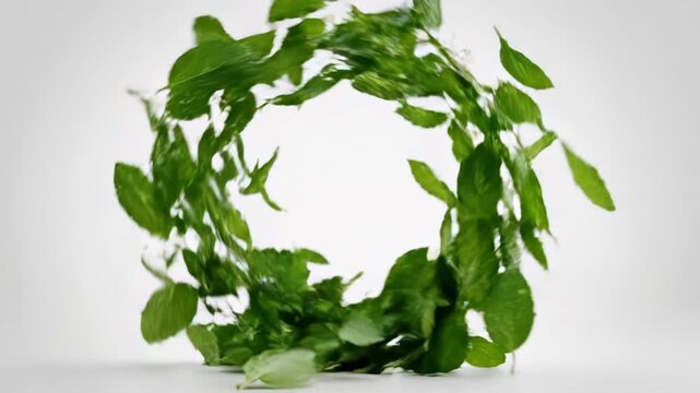 Fresh mint leaves dance gracefully in a gentle breeze, showcasing their vibrant green hues and delicate textures Generative AI