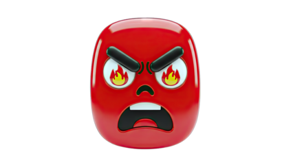Angry Red Emoji with Flames - Isolated on White