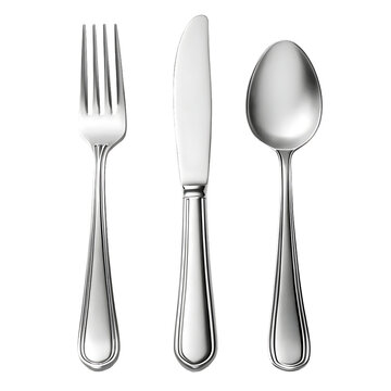 Elegant silverware set isolated on transparent background