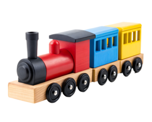 Colorful wooden toy train isolated on transparent background
