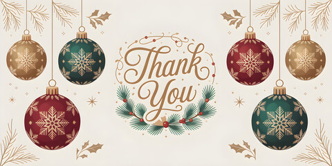Thank you christmas greeting card with ornaments and snowflakes