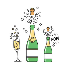 Champagne bottles popping corks for a celebration toast