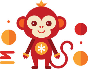 Fototapeta premium Cute red monkey illustration, flat design, cheerful character