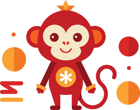 Cute red monkey illustration, flat design, cheerful character