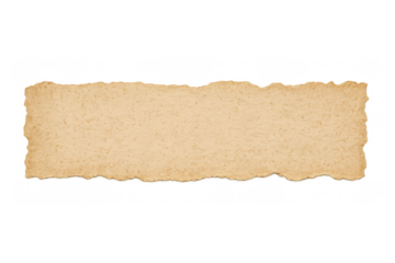 Ripped old paper strip with torn edges, blank aged parchment banner, vintage brown grunge texture on transparent background