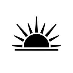 Bold Minimalist Rising Sun Vector Icon. Black and White Flat Design Sunrise Silhouette for SVG Cutting Files, Morning Branding, Outdoor Adventure Logo, and Modern Nature Horizon Illustration