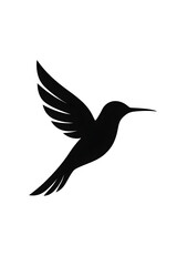 Obraz premium A simple black vector silhouette of a hummingbird flying with spread wings