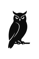 Obraz premium Cute cartoon owl sitting on a branch surrounded by black cat and nature elements