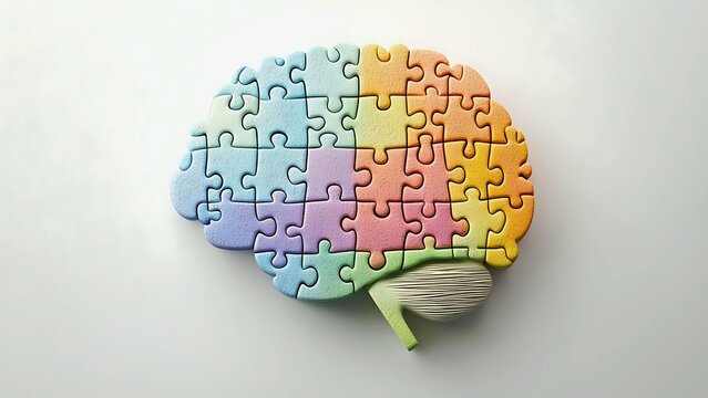 Colorful brain puzzle representing intelligence, thought, and problem-solving