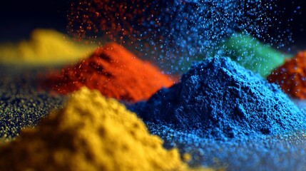 Vibrant pigment powders swirled and mixed abstractly in a colorful blend showcasing artistic texture