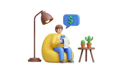 Man Checking Finances on Phone with Dollar Sign