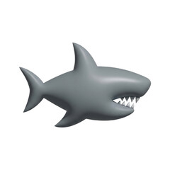 Gray 3D Cartoon Shark Isolated on Black Background
