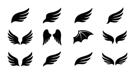 Fototapeta premium Angel and demon wings silhouette icons collection