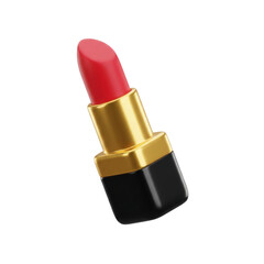 Red Lipstick Cosmetic Product Golden Black Case With Transparent Background