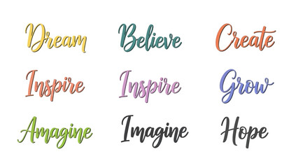 Inspirational words collection showcasing positive affirmations for creative motivation and