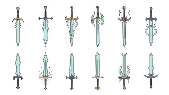 Collection of fantasy swords vector illustration featuring a set of unique designs