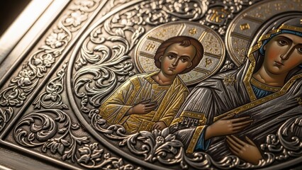 Orthodox Christmas Icon Detail with Riza