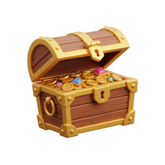 Treasure Chest Filled With Gold Coins And Jewels With Transparent Background
