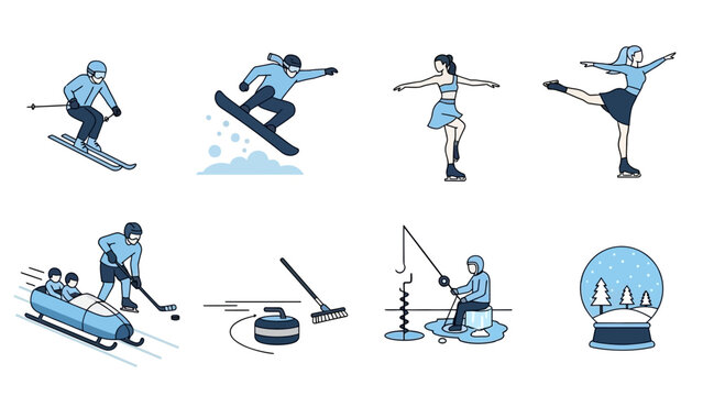 Vector Illustration of Winter Sports Activities and Seasonal Recreation Concepts