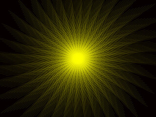 Abstract yellow explosion of light particles emanating from a bright center