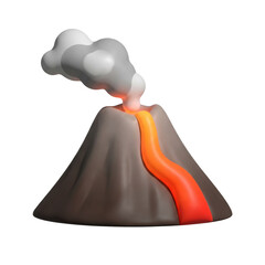 Volcano Eruption With Flowing Lava And Smoke Against Black Background