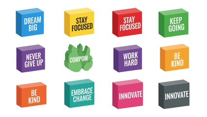 Colorful blocks of positive affirmations and business motivational slogans and words