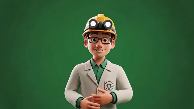 Animated character explainer video showcasing industrial worker in various friendly poses on a