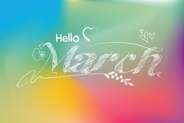 Hello March hand lettering, Graffiti style drawing. paint brush writing hello March, March welcome quote with leaves, Hello March design for cards, banners, posters.eps