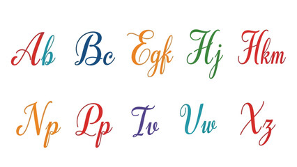 Elegant colorful handwritten font design featuring uppercase and lowercase letters illustration