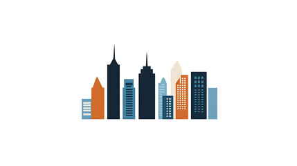 Obraz premium Cityscape silhouette with a modern and minimalist style, featuring buildings in blue and orange tones. Great for backgrounds or urban-themed graphics. Simple vector graphic.