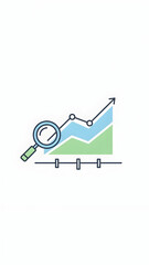 Magnifying Glass Examining Rising Line Graph.