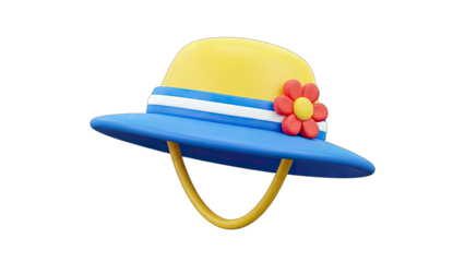 3D Rendered Summer Hat with Flower on White Background