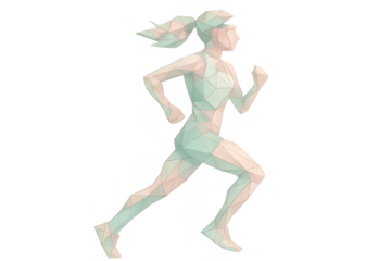 Female runner in low poly style, representing fitness, athlete training, jogging, and active healthy lifestyle animation