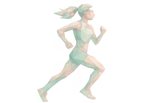 Female runner in low poly style, representing fitness, athlete training, jogging, and active healthy lifestyle animation - Powered by Adobe