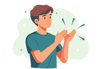 Illustration Young Man Smiling and Clapping Hands