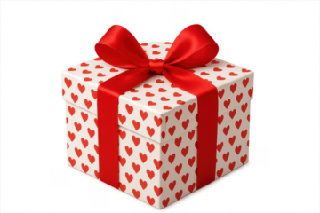Gift box with red hearts pattern and ribbon bow