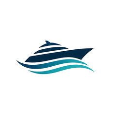 Naklejka premium Modern Yacht Logo Icon with Waves on White Background