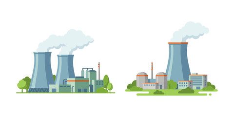 Nuclear power plants generating electric energy at factories