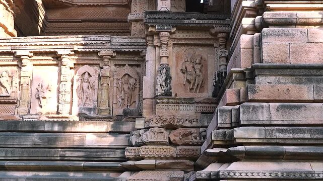 intricate carvings and Beautiful stone sculptures at the temple, within the Sahastra Bahu(SasBahu) Temple at Gwalior Fort, Asia its an a UNESCO World Heritage Site