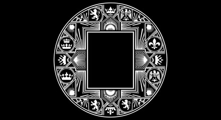 Elegant royal heraldry ornament design, intricate heraldic frame with crowns and fleur de lis, classic symbol of power and prestige, originally vector graphics © Teh