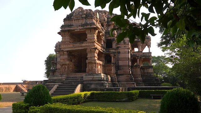 intricate carvings and Beautiful stone sculptures at the temple, within the Sahastra Bahu(SasBahu) Temple at Gwalior Fort, Asia its an a UNESCO World Heritage Site
