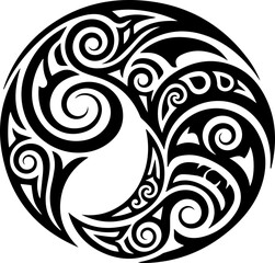 Fototapeta premium Intricate tribal circular design with flowing organic patterns, symbolizing balance and cultural heritage for artistic projects