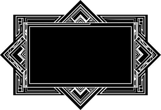 Elegant art deco frame with geometric patterns and central black rectangle for text or design elements