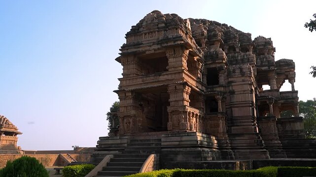 intricate carvings and Beautiful stone sculptures at the temple, within the Sahastra Bahu(SasBahu) Temple at Gwalior Fort, Asia its an a UNESCO World Heritage Site