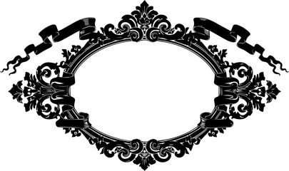 Elegant ornate oval frame with decorative scrolls and banners for timeless invitations, certificates, and premium branding designs.