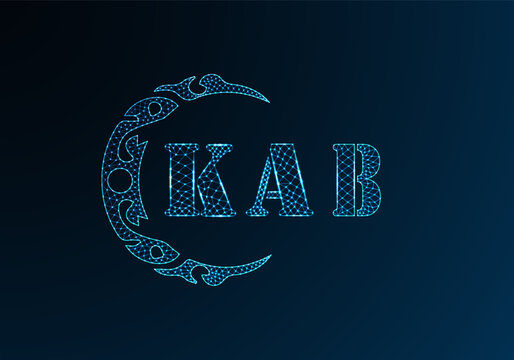 Low poly letter logo KAB design. KAB letter logo low poly vector design on blue color gradient background. KAB logo low poly design