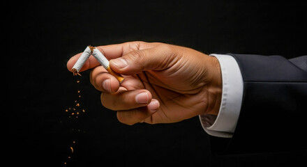 Breaking a cigarette to symbolize quitting smoking