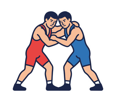 Wrestlers grappling in a sport competition match