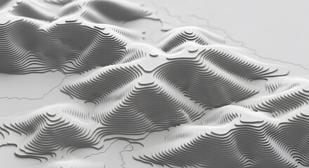 Abstract Texture Background Pattern Design Wallpaper Surface White Topography Map Terrain Landscape Elevation Relief Contour Line 3D Render Clean Minimalist Data Geo
